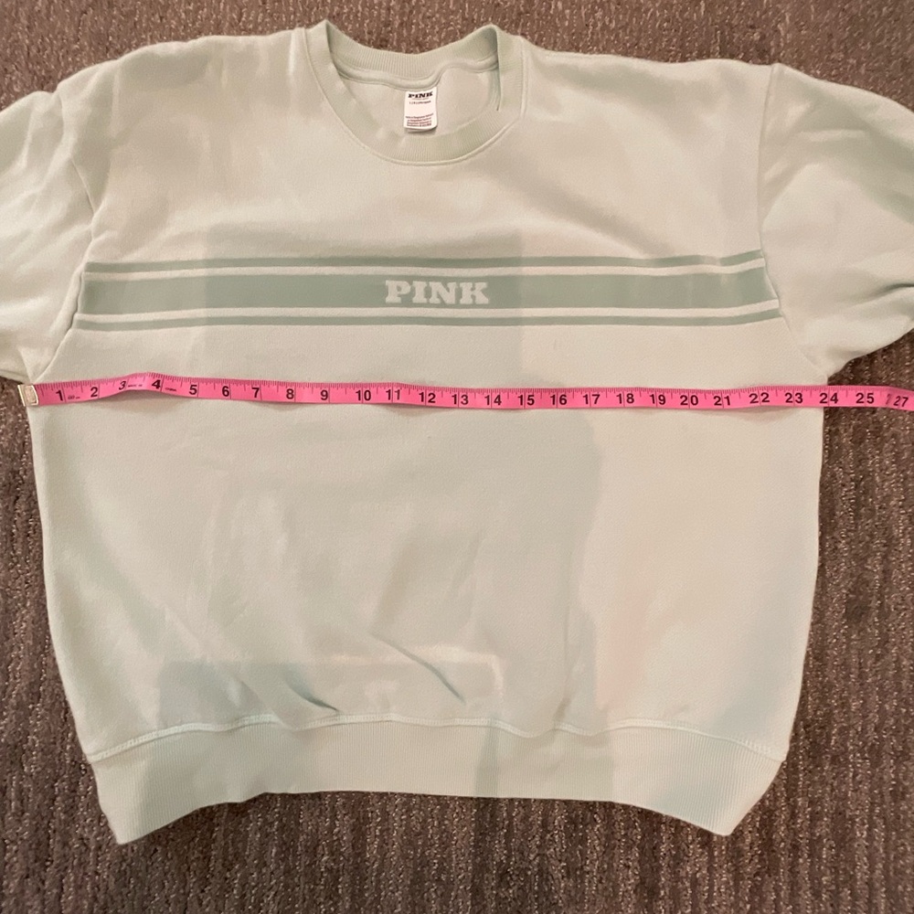 PINK Victoria's Secret Sage Green Crewneck Sweatshirt with Stripe Logo - Picture 4 of 8